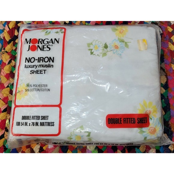 Vintage Morgan Jones Double Fitted Sheet Bonnie Bouquet No Iron Muslin 54" X 76" - Picture 1 of 4